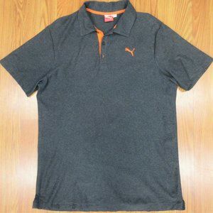 PUMA 100% COTTON SMOOTH KNIT POLO SHIRT GRAY & ORANGE Sz LARGE, L